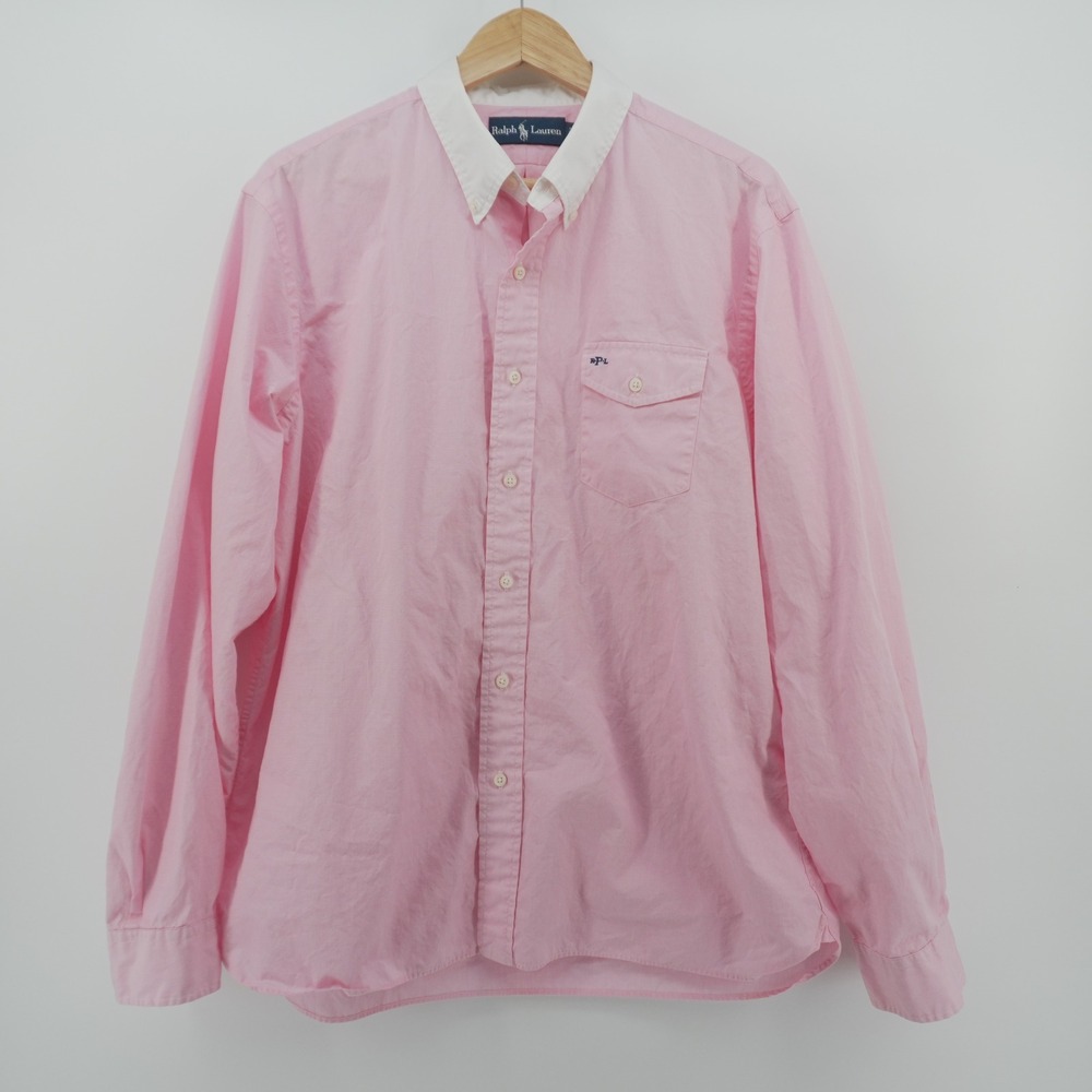Ralph Lauren Button Down Mens XL Pink White Contrast Collar Long Sleeve RL - Picture 2 of 6